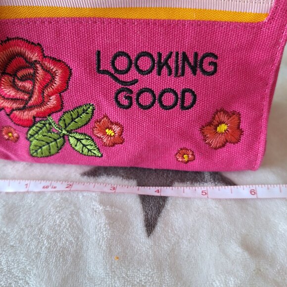 Bath & Body Works Canvas Cosmetic Bag "Looking Good" Floral Embroidered - Picture 4 of 7